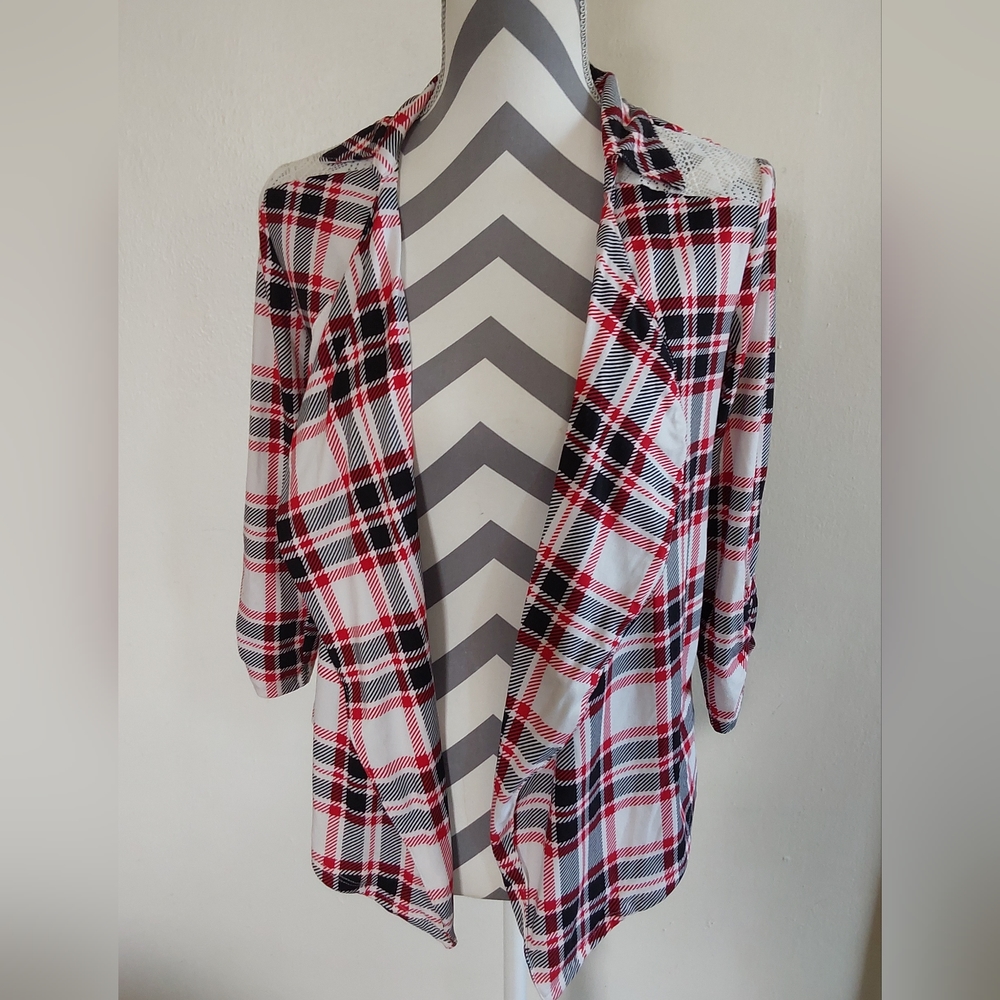 No Boundaries Women's Size Small Red Black White Overshirt